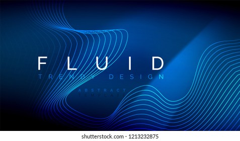 Blue neon particles glowing fluid wave lines, magic energy space light concept, abstract background wallpaper design, vector illustration