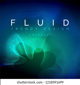 Blue neon particles glowing fluid wave lines, magic energy space light concept, abstract background wallpaper design, vector illustration