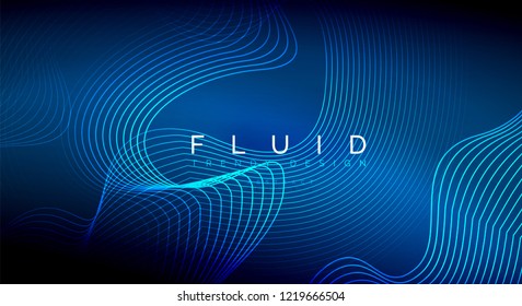 Partículas de neón azul que brillan líneas de onda de fluidos, concepto de luz de espacio mágico de energía, diseño de fondo abstracto de fondo de papel tapiz, ilustración vectorial