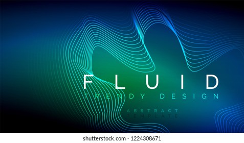 Blue neon particles glowing fluid wave lines, magic energy space light concept, abstract background wallpaper design, vector illustration