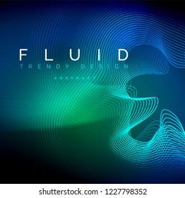 Blue neon particles glowing fluid wave lines, magic energy space light concept, abstract background wallpaper design, vector illustration