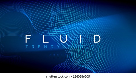 Partículas azules de neón brillando líneas de onda fluida, concepto de luz de espacio mágico de energía, diseño de fondo abstracto de papel tapiz, ilustración vectorial