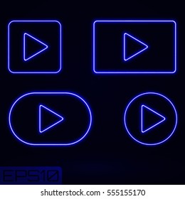Blue Neon Play Button. Vector Illustration. 