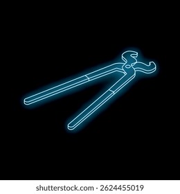 Blue neon pliers glowing on a dark background, perfect for illustrating construction or diy projects