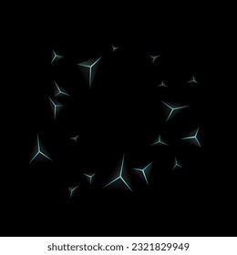 Blue Neon Polygon Background Black Vector. Obsidian Crystal Elegant. Triangular Art Backdrop. Dark Futuristic Card.
