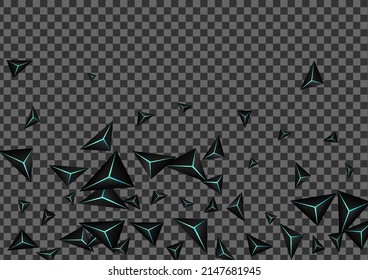 Blue Neon Polygon Background Transparent Vector. Dark Facet Effect. Triangular Geometric Template. Onyx Shape Illustration.