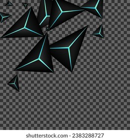 Vector transparente de fondo del polígono azul de neón. Jet Black Triangle Space. Ilustración de vértice de faceta. Plantilla de polo oscuro.