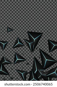 Blue Neon Polygon Background Transparent Vector. Obsidian Prism Poly. Triangle Digital Template. Jet Black Paper Texture.