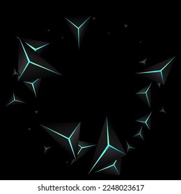 Blue Neon Prism Background Black Vector. Dark Triangle Royal. Facet Geometric Template. Jet Black Exclusive Illustration.