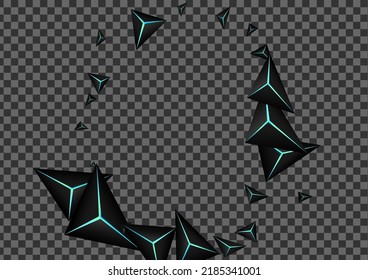 Blue Neon Prism Background Transparent Vector. Onyx Triangle Cool. Polygon Space Illustration. Obsidian Concept Template.