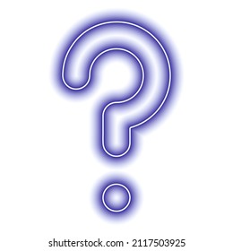 Blue neon question mark isolated on white. Vector illustration