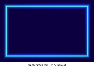 Blue neon rectangle on dark background, vector illustration.