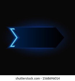 Blue neon right arrow, button on dark background, vector illustration.