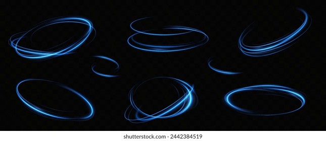 Blue neon ring. Glowing circle. Glow effect. Round light frame. abstract light lines of movement and speedAbstract light lines of movement and speed. light blue ellipse.