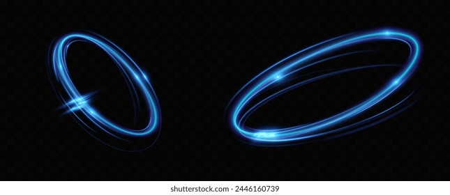 Anillo de neón azul. Círculo brillante. Efecto Resplandor. Marco de luz redondo. líneas de luz abstractas de movimiento y velocidadLíneas de luz abstractas de movimiento y velocidad. elipse azul claro.