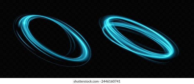 Blue neon ring. Glowing circle. Glow effect. Round light frame. abstract light lines of movement and speedAbstract light lines of movement and speed. light blue ellipse.