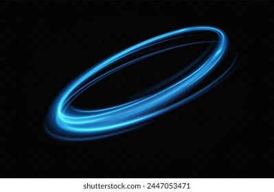 Blue neon ring. Glowing circle. Glow effect. Round light frame. abstract light lines of movement and speedAbstract light lines of movement and speed. light blue ellipse.