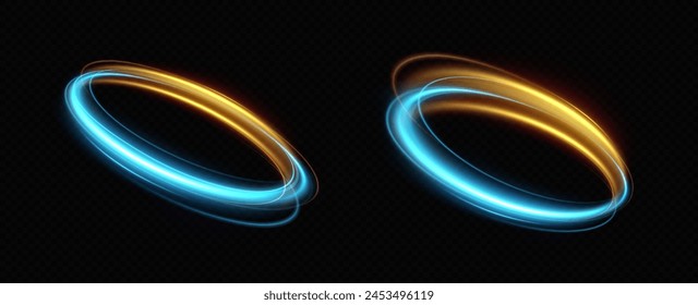 Anillo de neón azul. Círculo brillante. Efecto Resplandor. Marco de luz redondo. líneas de luz abstractas de movimiento y velocidadLíneas de luz abstractas de movimiento y velocidad. elipse azul claro.