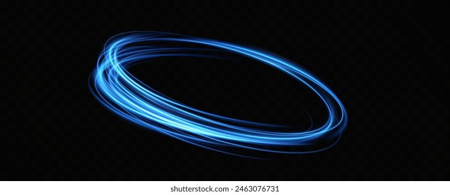 Anillo de neón azul. Círculo brillante. Efecto Resplandor. Marco de luz redondo. líneas de luz abstractas de movimiento y velocidadLíneas de luz abstractas de movimiento y velocidad. elipse azul claro.