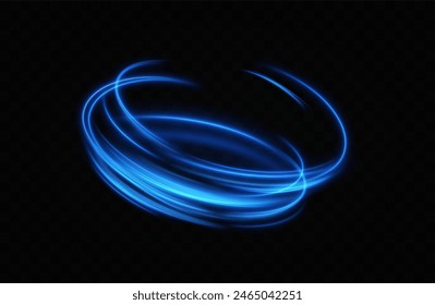 Anillo de neón azul. Círculo brillante. Efecto Resplandor. Marco de luz redondo. líneas de luz abstractas de movimiento y velocidadLíneas de luz abstractas de movimiento y velocidad. elipse azul claro.