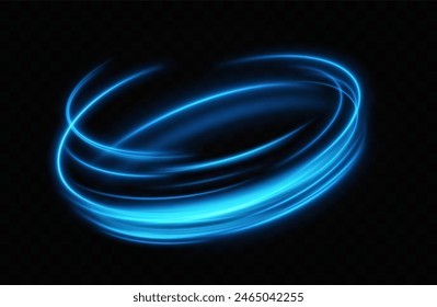 Anillo de neón azul. Círculo brillante. Efecto Resplandor. Marco de luz redondo. líneas de luz abstractas de movimiento y velocidadLíneas de luz abstractas de movimiento y velocidad. elipse azul claro.