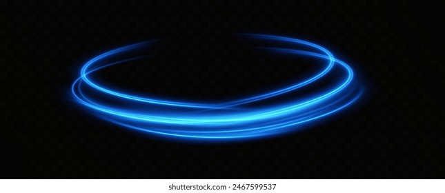 Anillo de neón azul. Círculo brillante. Efecto Resplandor. Marco de luz redondo. líneas de luz abstractas de movimiento y velocidadLíneas de luz abstractas de movimiento y velocidad. elipse azul claro.