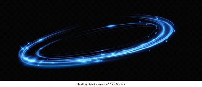 Blue neon ring. Glowing circle. Glow effect. Round light frame. abstract light lines of movement and speedAbstract light lines of movement and speed. light blue ellipse.