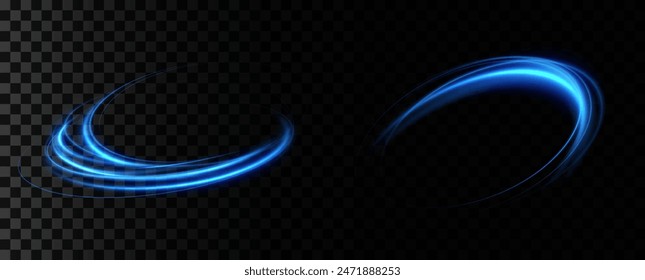 Anillo de neón azul. Círculo brillante. Efecto Resplandor. Marco de luz redondo. líneas de luz abstractas de movimiento y velocidadLíneas de luz abstractas de movimiento y velocidad. elipse azul claro.