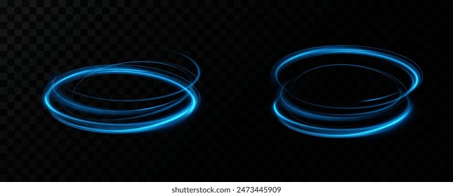 Blue neon ring. Glowing circle. Glow effect. Round light frame. abstract light lines of movement and speedAbstract light lines of movement and speed. light blue ellipse.