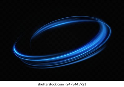 Anillo de neón azul. Círculo brillante. Efecto Resplandor. Marco de luz redondo. líneas de luz abstractas de movimiento y velocidadLíneas de luz abstractas de movimiento y velocidad. elipse azul claro.