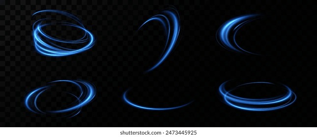 Blue neon ring. Glowing circle. Glow effect. Round light frame. abstract light lines of movement and speedAbstract light lines of movement and speed. light blue ellipse.