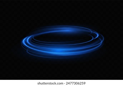 Anillo de neón azul. Círculo brillante. Efecto Resplandor. Marco de luz redondo. líneas de luz abstractas de movimiento y velocidadLíneas de luz abstractas de movimiento y velocidad. elipse azul claro.