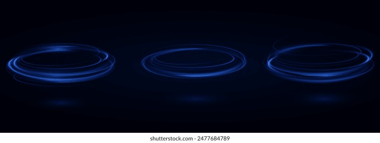 Blue neon ring. Glowing circle. Glow effect. Round light frame. abstract light lines of movement and speedAbstract light lines of movement and speed. light blue ellipse.