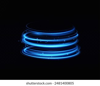 Anillo de neón azul. Círculo brillante. Efecto Resplandor. Marco de luz redondo. líneas de luz abstractas de movimiento y velocidadLíneas de luz abstractas de movimiento y velocidad. elipse azul claro.