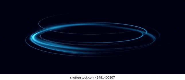 Anillo de neón azul. Círculo brillante. Efecto Resplandor. Marco de luz redondo. líneas de luz abstractas de movimiento y velocidadLíneas de luz abstractas de movimiento y velocidad. elipse azul claro.