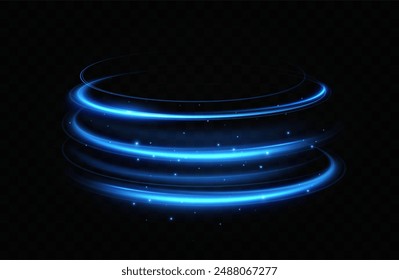 Blue neon ring. Glowing circle. Glow effect. Round light frame. abstract light lines of movement and speedAbstract light lines of movement and speed. light blue ellipse.