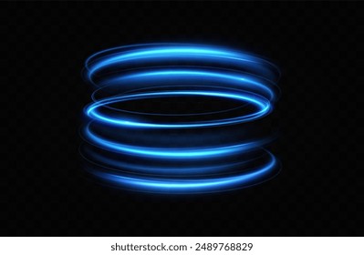 Anillo de neón azul. Círculo brillante. Efecto Resplandor. Marco de luz redondo. líneas de luz abstractas de movimiento y velocidadLíneas de luz abstractas de movimiento y velocidad. elipse azul claro.