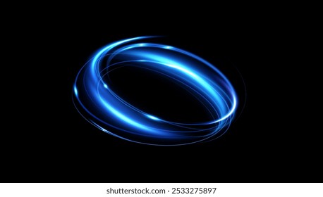 Blue neon ring. Glowing circle. Glow effect. Round light frame. abstract light lines of movement and speedAbstract light lines of movement and speed. light blue ellipse