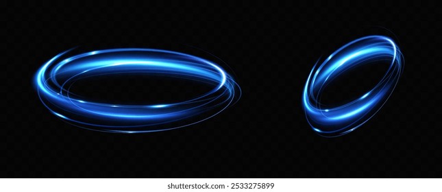 Blue neon ring. Glowing circle. Glow effect. Round light frame. abstract light lines of movement and speedAbstract light lines of movement and speed. light blue ellipse