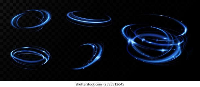 Blue neon ring. Glowing circle. Glow effect. Round light frame. abstract light lines of movement and speedAbstract light lines of movement and speed. light blue ellipse.	