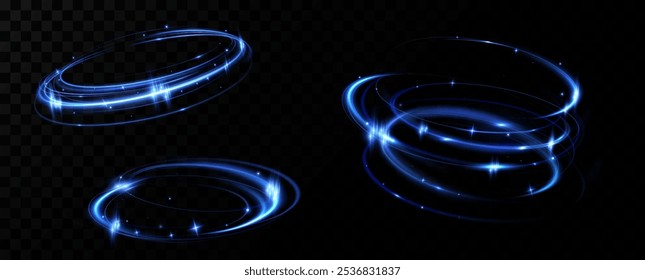 Blue neon ring. Glowing circle. Glow effect. Round light frame. abstract light lines of movement and speedAbstract light lines of movement and speed. light blue ellipse.