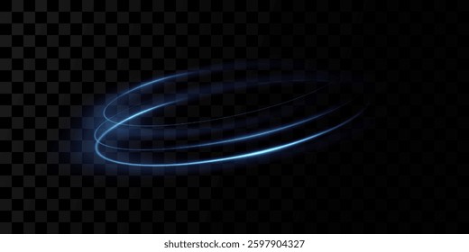 Blue neon ring. Glowing circle. Glow effect. Round light frame. abstract light lines of movement and speed.
