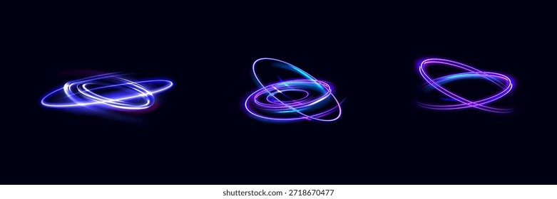 Anillo de neón azul. Círculo resplandeciente. Efecto de resplandor. Marco de luz redondo. líneas de luz abstractas de movimiento y velocidad Líneas de luz abstractas de movimiento y velocidad. elipse azul claro