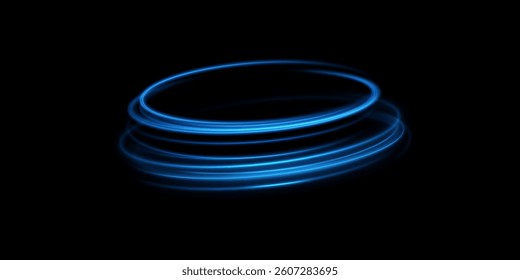 Blue neon ring. Round light frame. Glowing circle. Glow effect.