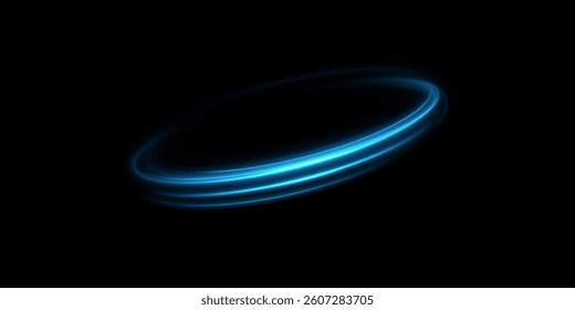 Blue neon ring. Round light frame. Glowing circle. Glow effect.