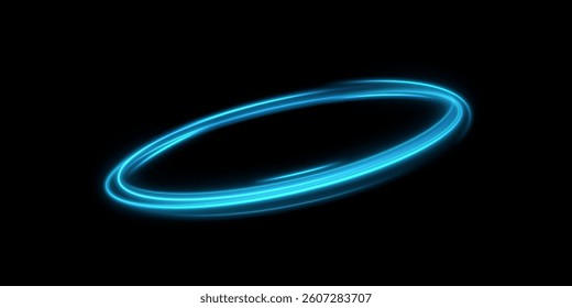 Blue neon ring. Round light frame. Glowing circle. Glow effect.