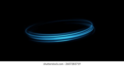 Blue neon ring. Round light frame. Glowing circle. Glow effect.