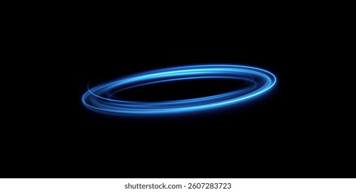 Blue neon ring. Round light frame. Glowing circle. Glow effect.