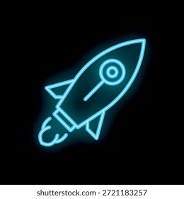 Cohete de neón azul que se lanza al espacio, que representa la creación de empresas