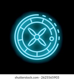 Blue neon roulette wheel spinning on black background representing casino and gambling entertainment